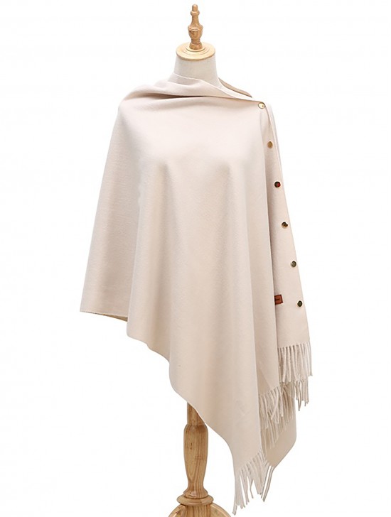 Cashmere Feeling Shawl w/ Openable Button Details